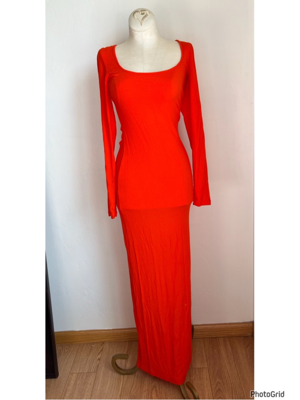 Skims Soft Long Sleeve Lounge Orange Dress Medium Orange - Picture 2 of 5